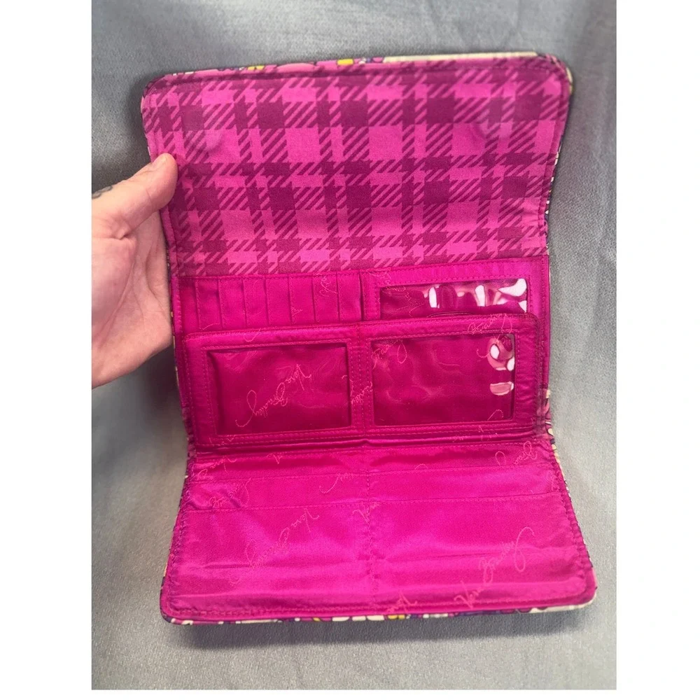 Vera Bradley Trifold Wallet Women One Size Pink Gray Paisley Quilted Cotton